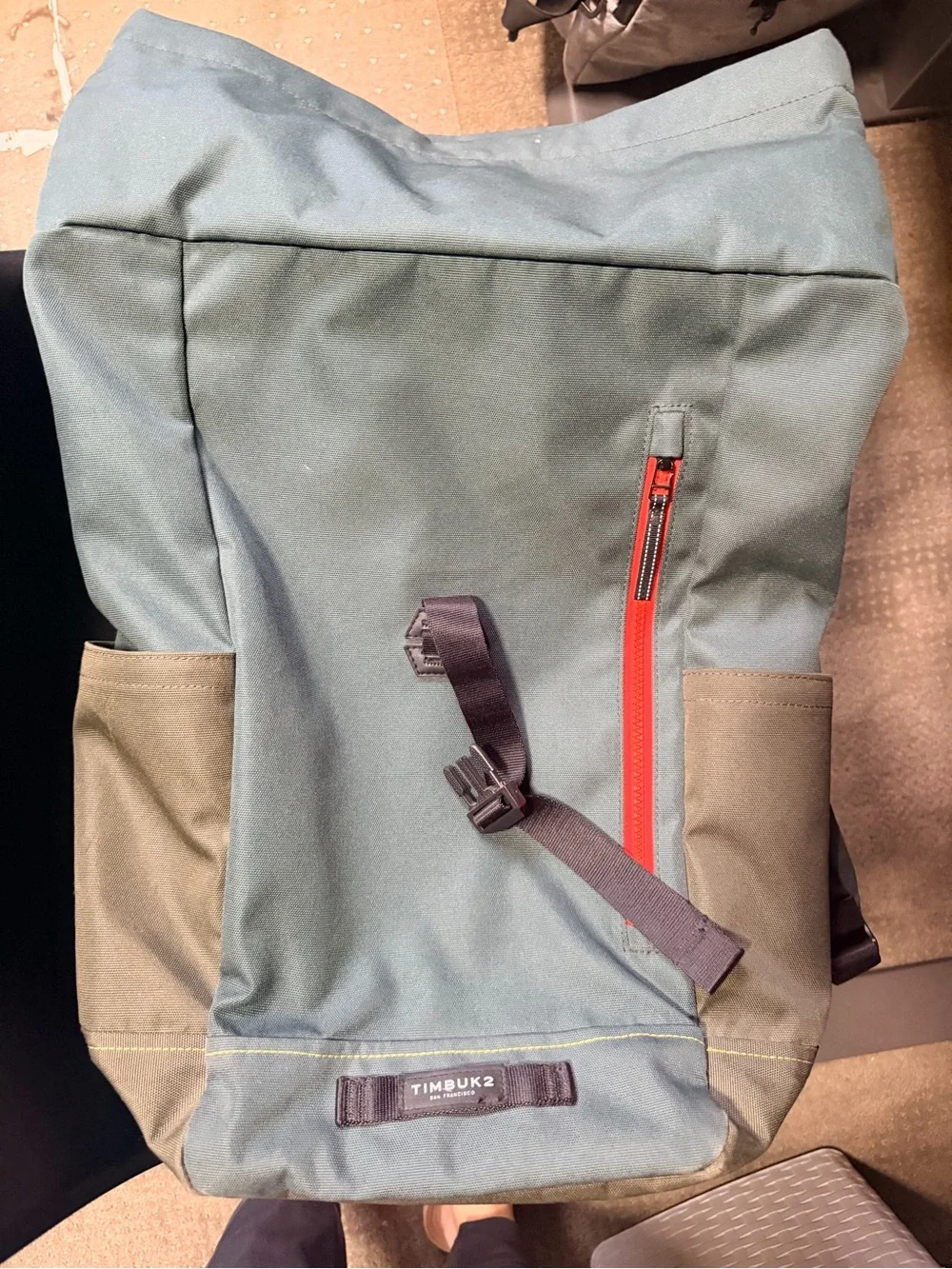 Timbuk2 Dark Green Roll-Top Backpack with Red Zip